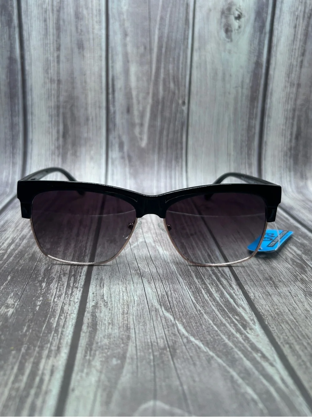 NWT UV3 Browline Clubmaster Sunglasses Black with Hard Case